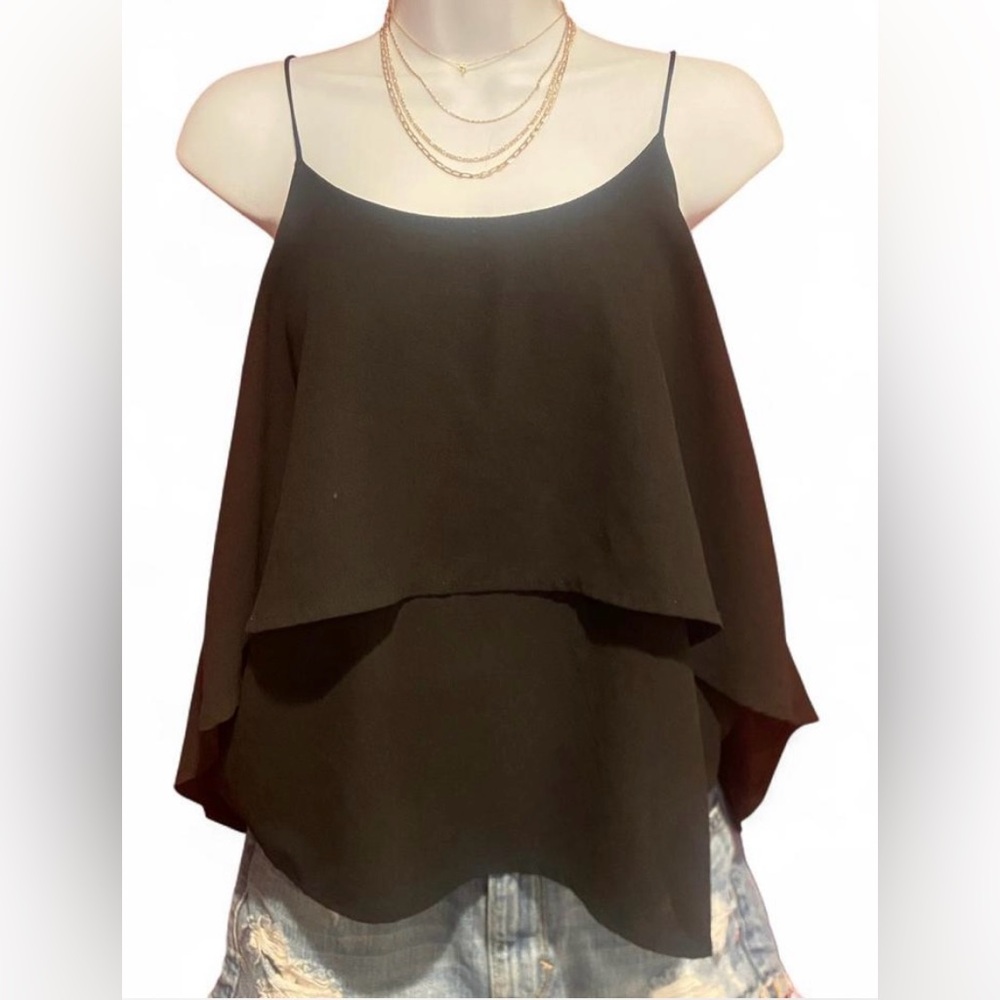 Paper Crane Asymmetrical Tiered Camisole Black